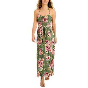 NWT Jamie & Layla Womens Petite Floral-Print Empire Maxi Dress Green Multi PL